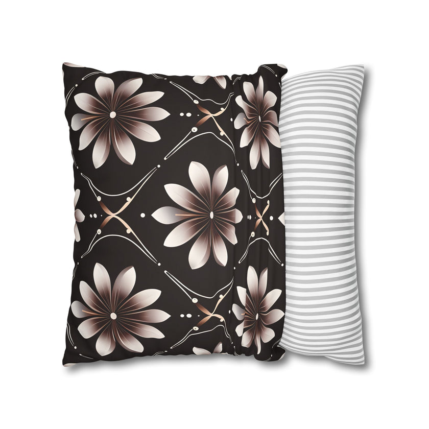 Black Floral Faux Suede Square Pillowcase