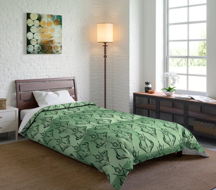 Elegant Floral Green Comforter, Cozy Bedding for Home Decor, Romantic Bedroom Set, Stylish Bed Cover, Gift for Housewarming