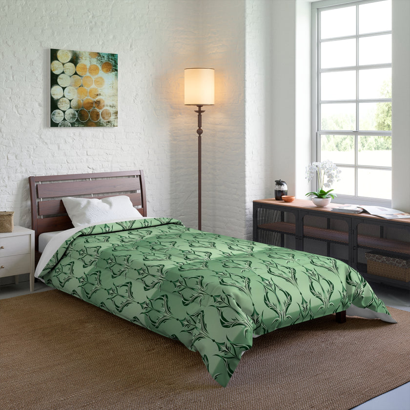 Elegant Floral Green Comforter, Cozy Bedding for Home Decor, Romantic Bedroom Set, Stylish Bed Cover, Gift for Housewarming