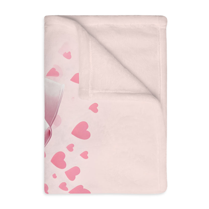 Pink Bow . Pink Heart Velveteen Microfiber Blanket (Two-sided print)