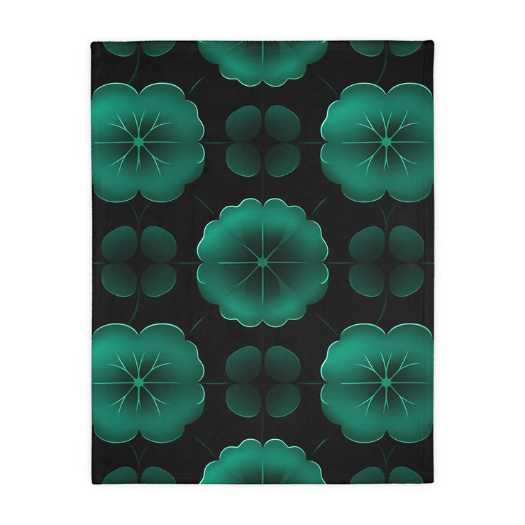 Green Jade Floral Velveteen Microfiber Blanket (Two-sided print)