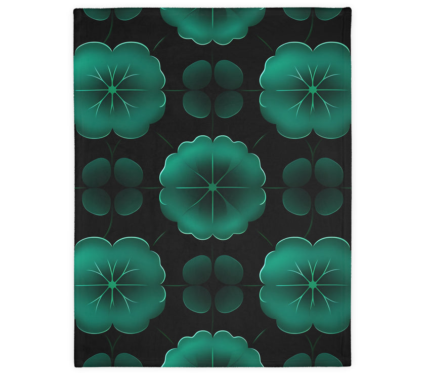 Green Jade Floral Velveteen Microfiber Blanket (Two-sided print)