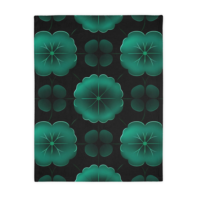 Green Jade Floral Velveteen Microfiber Blanket (Two-sided print)