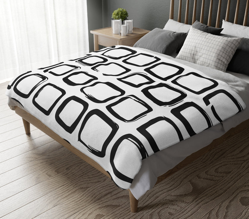 Black and White Square Velveteen Microfiber Blanket (Two-sided print)