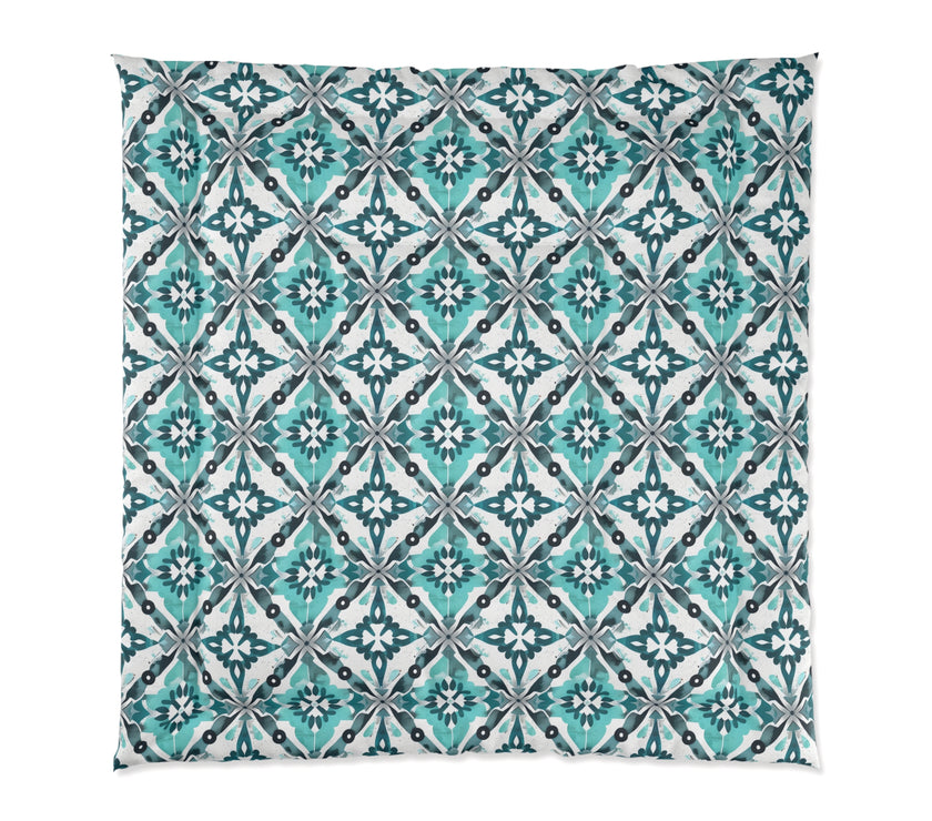 Bohemian Tile Print Comforter, Cozy Bedroom Bedding, Gift for Home Decor, Stylish Dorm Accents, Living Room Throws