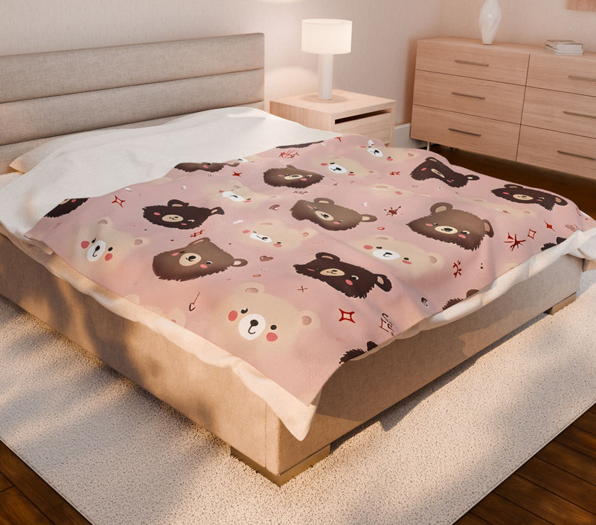 Kids Velveteen Plush Blanket, Pink Teddy Bear Soft Throw for Girls, Children's Gift, Nursery Decor, Cozy Bedding, Baby Shower Present