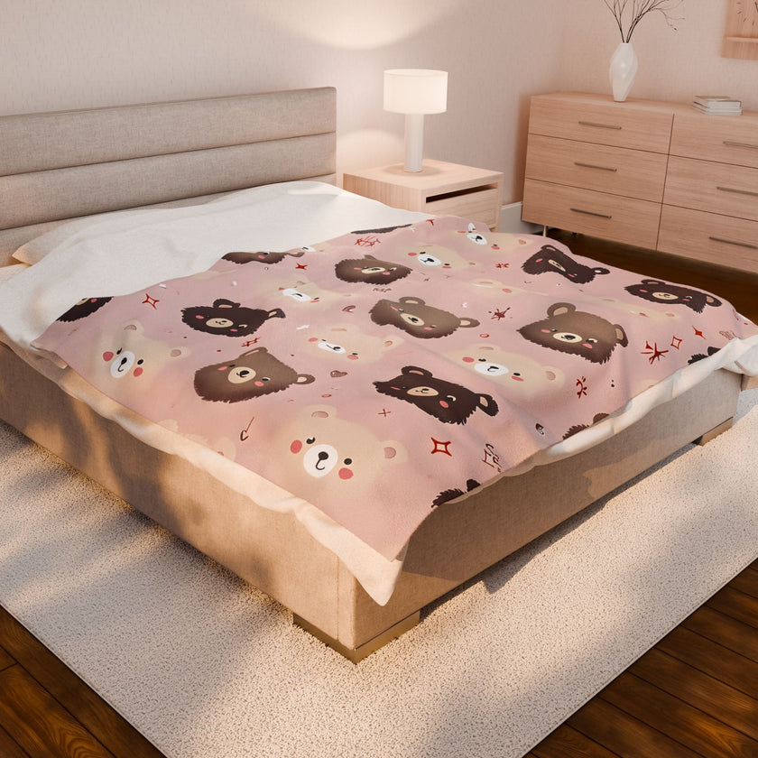 Kids Velveteen Plush Blanket, Pink Teddy Bear Soft Throw for Girls, Children's Gift, Nursery Decor, Cozy Bedding, Baby Shower Present