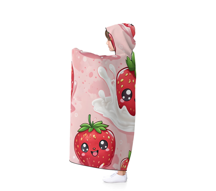 Cute Strawberry Hooded Blanket, Cozy Throw Blanket, Kids Gift, Fun Summer Accessory, Snuggly Blanket for Movie Nights, Strawberry Lover's