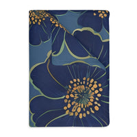 Blanket, Cozy Velveteen Microfiber Two-Sided Print Blue Floral Design - Throw, Bedding, Home Decor, Living Room Accent, Gift Idea