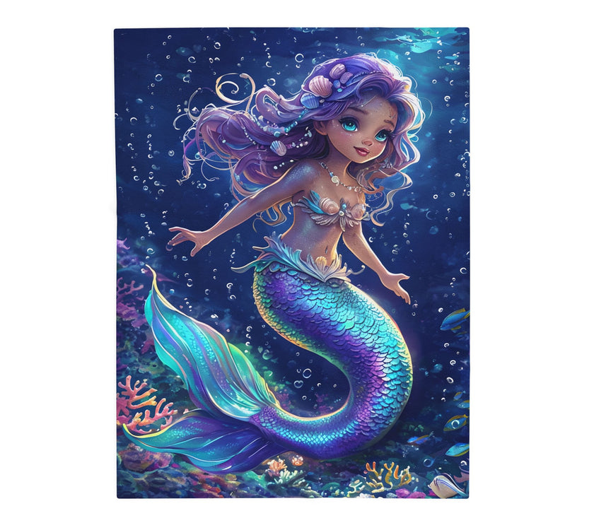 Mermaid Velveteen Plush Blanket, Cozy Throw for Kids, Nautical Decor, Gift for Birthdays, Under the Sea Theme, Soft Blanket