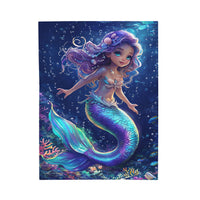 Mermaid Velveteen Plush Blanket, Cozy Throw for Kids, Nautical Decor, Gift for Birthdays, Under the Sea Theme, Soft Blanket