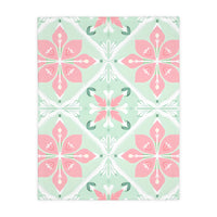 Green Pink Floral Velveteen Microfiber Blanket (Two-sided print)