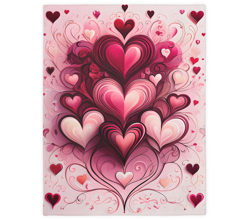 Pink Hearts Velveteen Microfiber Blanket (Two-sided print), Pink Girls Blanket, Daughter's Blanket, Pink throw, Daughter's birthday gift