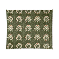 Botanical Floral Comforter, Cozy Bedding for Home Decor, Green Flower Design, Eco-Friendly Gift, Spring & Summer Style
