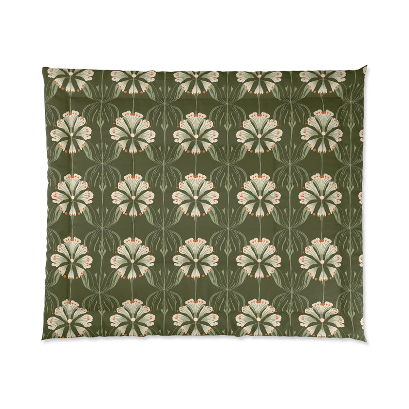 Botanical Floral Comforter, Cozy Bedding for Home Decor, Green Flower Design, Eco-Friendly Gift, Spring & Summer Style