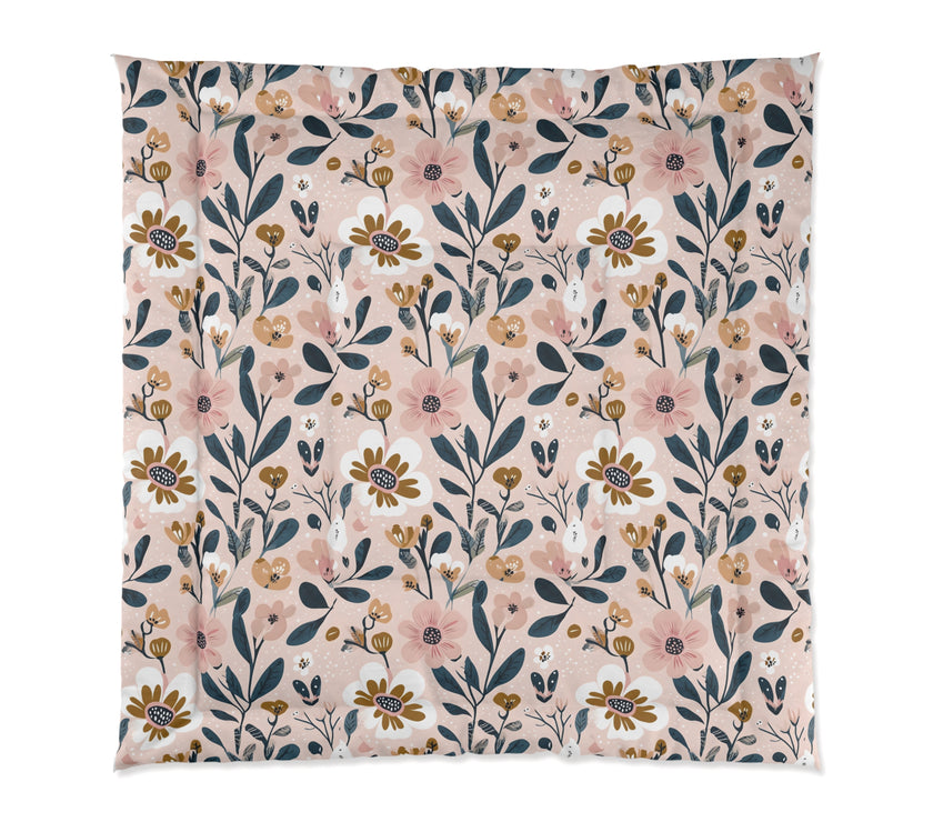 Floral Pattern Comforter, Cozy Bedding, Boho Home Decor, Gift for Her, Spring Bedroom Makeover, Warm Soft Blanket