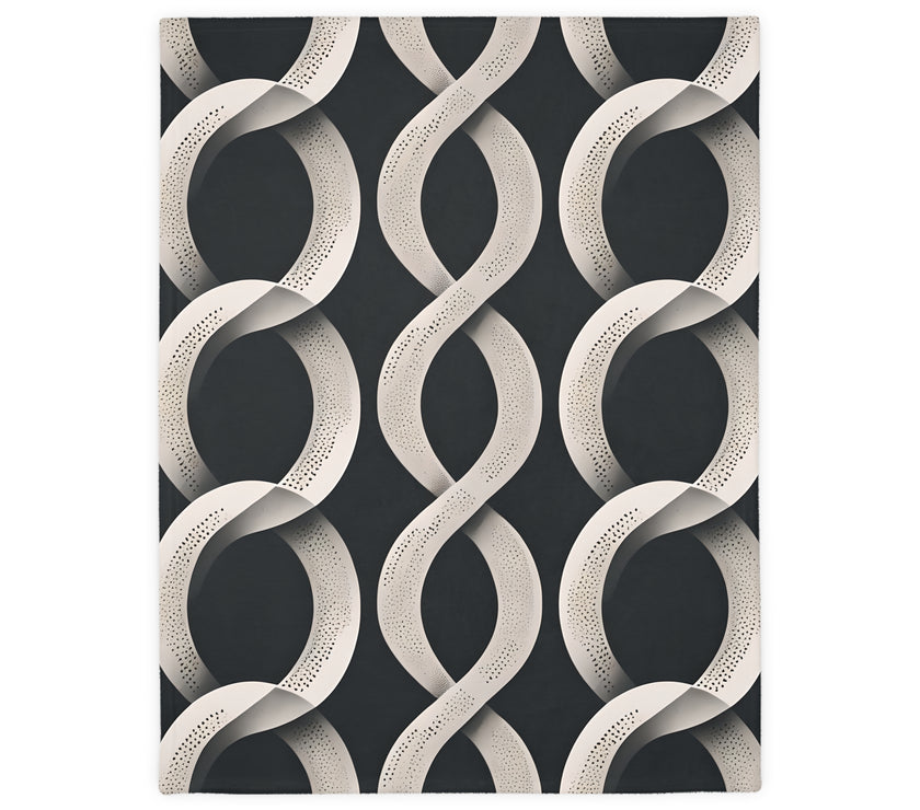 Black and White Wavey Pattern Velveteen Microfiber Blanket (Two-sided print)