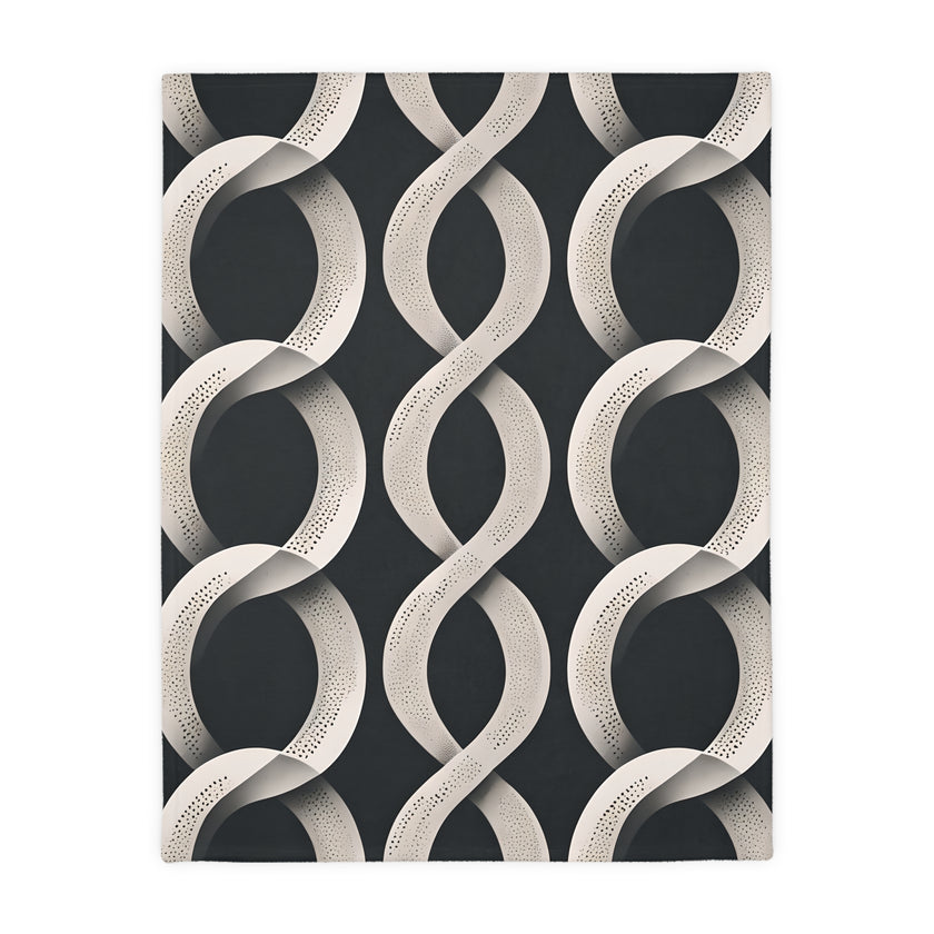 Black and White Wavey Pattern Velveteen Microfiber Blanket (Two-sided print)