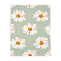 Velveteen Microfiber Blanket, White Daisies on Green - Floral Throw, Botanical Home Decor, Cozy Bedding, Gift for Nature Lovers, Double