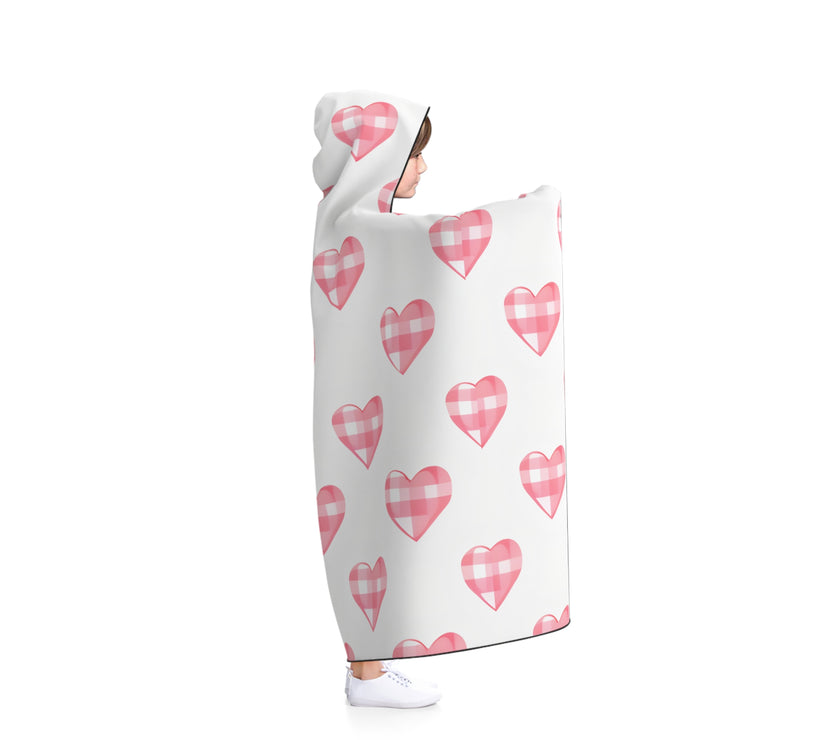 Cozy Heart Patterned Hooded Blanket, Valentine's Gift, Soft Throw for Couples, Winter Snuggle Wear, Home Decor