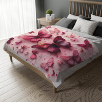 Pink Butterfly  Velveteen Microfiber Blanket (Two-sided print)