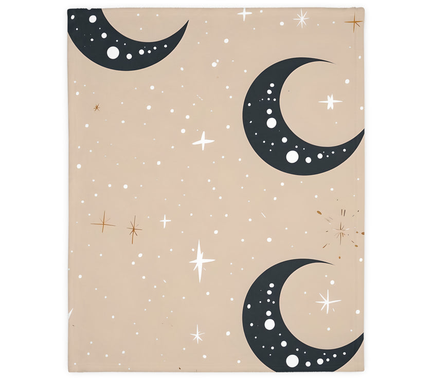 Velveteen Blanket, Pink Moon and Stars Soft Throw, Cozy Bedding, Nursery Decor, Celestial Night Sky Bed Cover, Double Sided Print