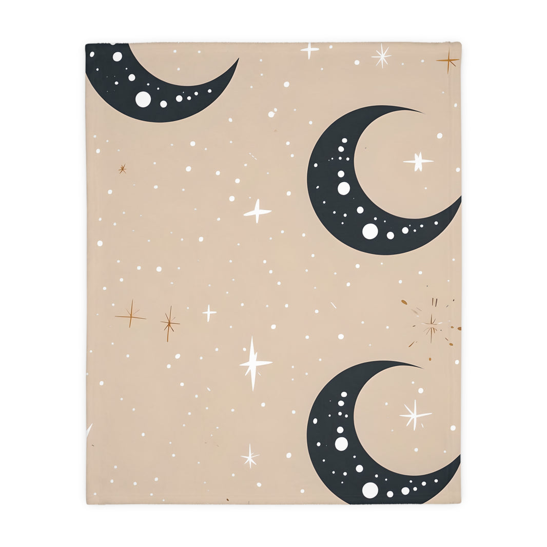 Velveteen Blanket, Pink Moon and Stars Soft Throw, Cozy Bedding, Nursery Decor, Celestial Night Sky Bed Cover, Double Sided Print