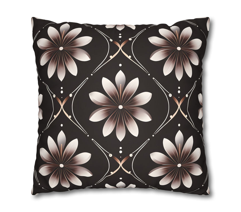 Black Floral Faux Suede Square Pillowcase