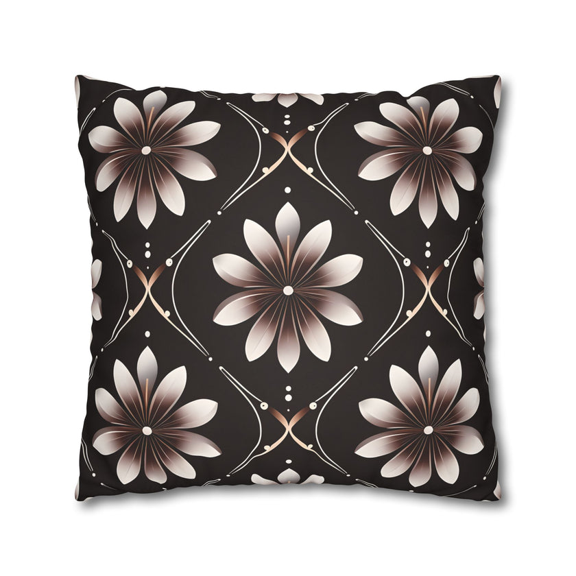 Black Floral Faux Suede Square Pillowcase