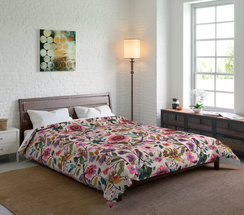 Floral Comforter for Cozy Bedrooms, Boho Home Decor, Floral Bedding, Bedspread, Gift for Her, Spring Bedroom Makeover