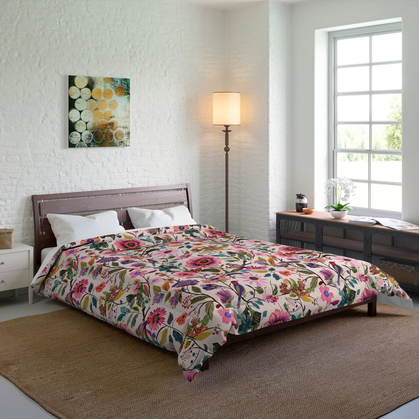 Floral Comforter for Cozy Bedrooms, Boho Home Decor, Floral Bedding, Bedspread, Gift for Her, Spring Bedroom Makeover