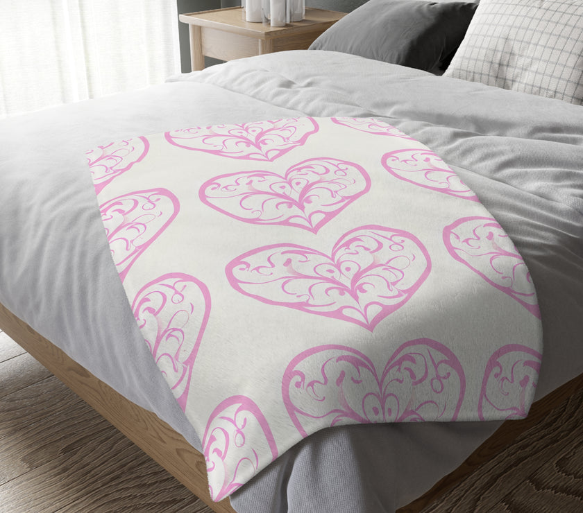 Blanket, soft, cozy, pink heart design, gift for her, home decor, Valentine's Day gift, dorm essential