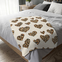 Velveteen Microfiber Blanket, Leopard Print Heart Throw, Cozy Bedding, Animal Lover Gift, Double-sided Couch Cover, Home Decor Accent