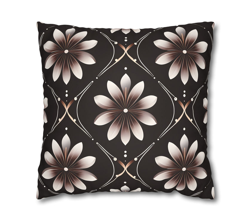 Black Floral Faux Suede Square Pillowcase