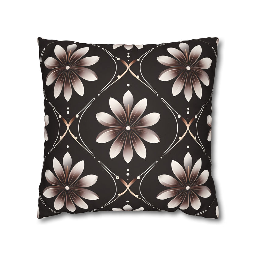 Black Floral Faux Suede Square Pillowcase