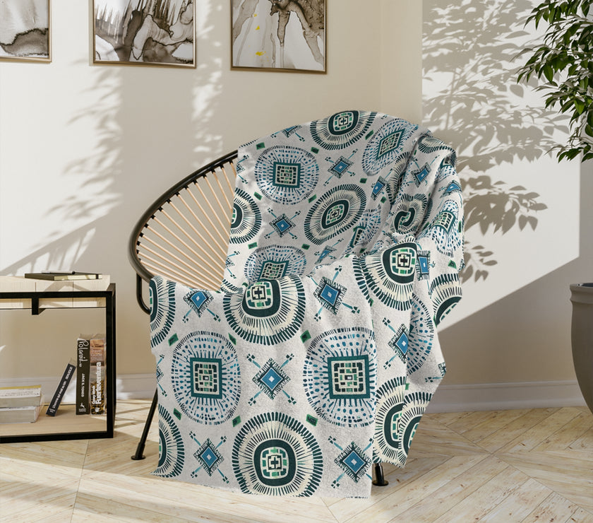Blue and White Velveteen Microfiber Blanket