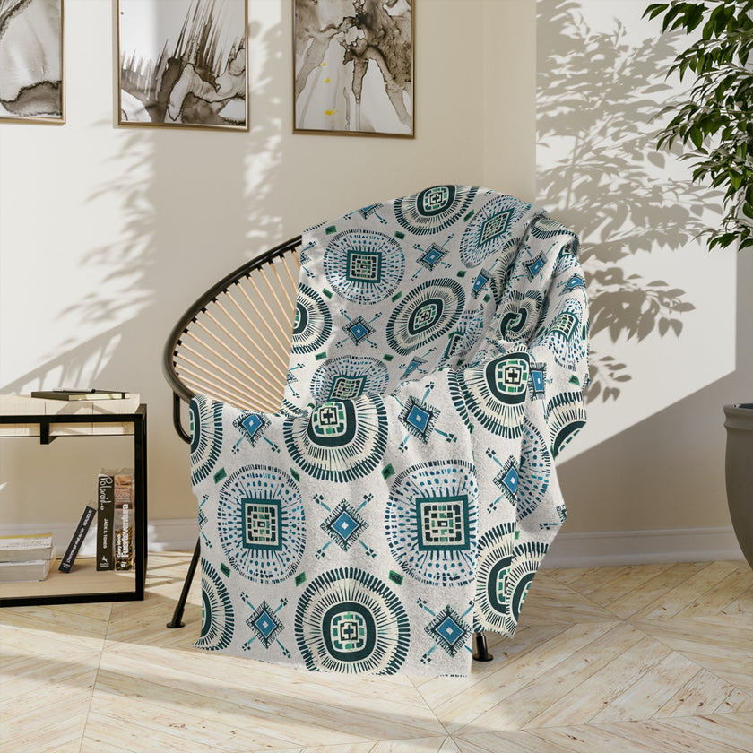 Blue and White Velveteen Microfiber Blanket