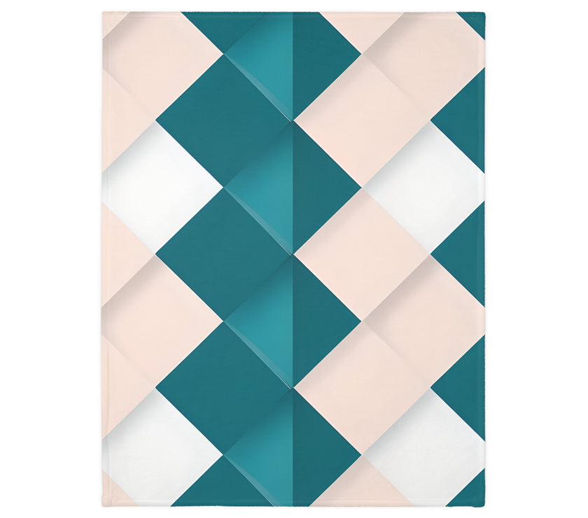 Blue and Pink Grid Velveteen Microfiber Blanket (Two-sided print)