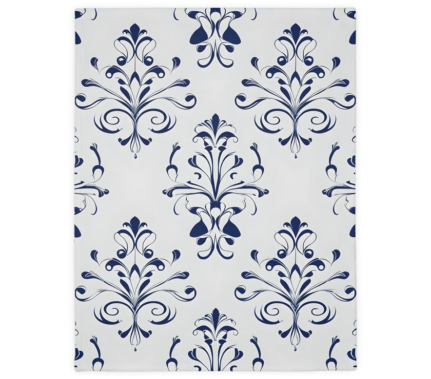 Velveteen Blanket, Blue Floral Print, Soft Throw for Home and Living Room Decor - Microfiber Reversible Couch Cover, Cozy Bedding, Floral