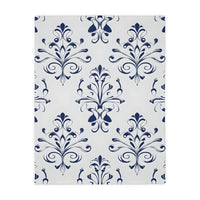 Velveteen Blanket, Blue Floral Print, Soft Throw for Home and Living Room Decor - Microfiber Reversible Couch Cover, Cozy Bedding, Floral
