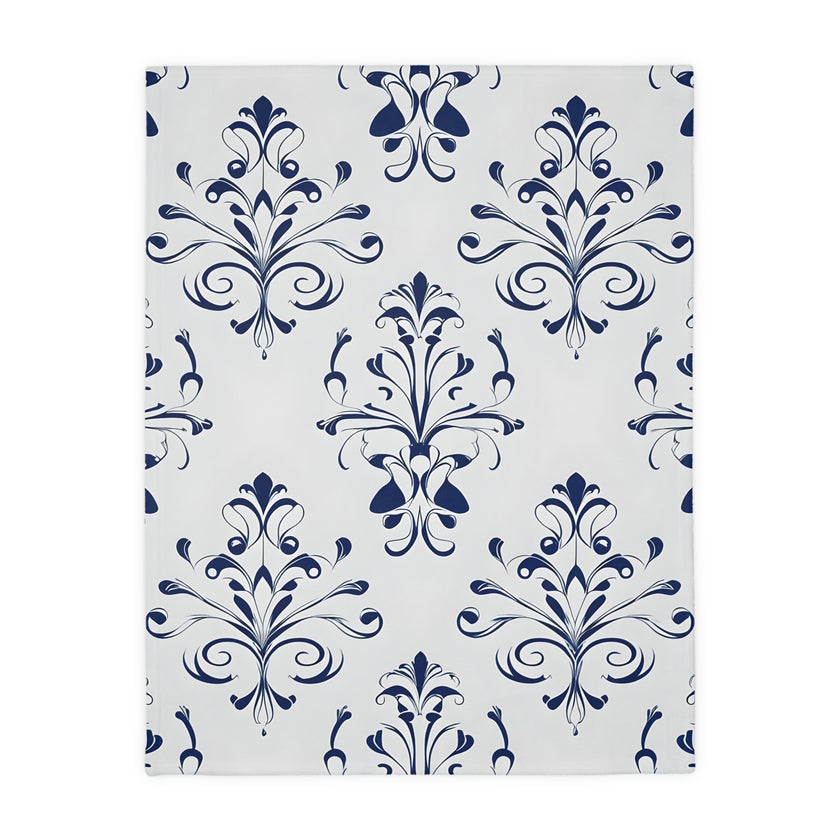 Velveteen Blanket, Blue Floral Print, Soft Throw for Home and Living Room Decor - Microfiber Reversible Couch Cover, Cozy Bedding, Floral