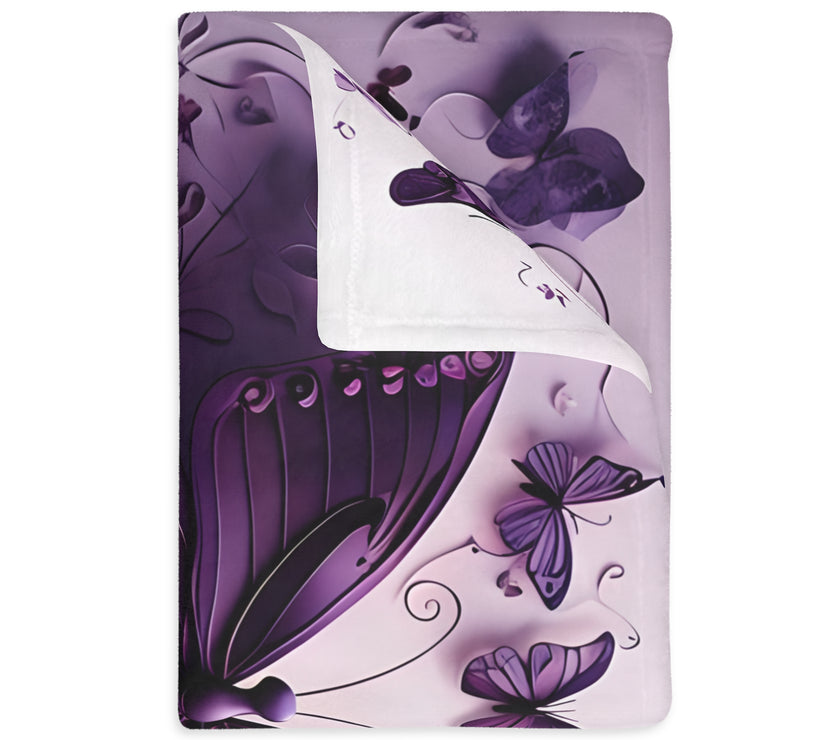 Purple Butterfly Blanket - Ultra Soft Velveteen Microfiber Throw, Reversible Print, Cozy Bedding, Home Decor, Gift for Her, Butterfly Lover,