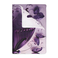 Purple Butterfly Blanket - Ultra Soft Velveteen Microfiber Throw, Reversible Print, Cozy Bedding, Home Decor, Gift for Her, Butterfly Lover,