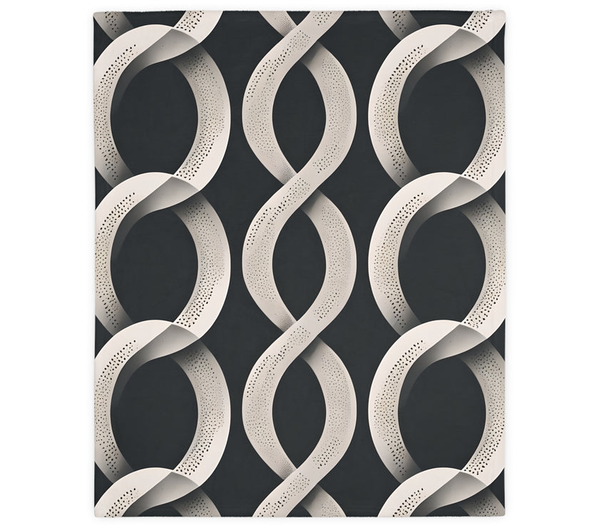 Black and White Wavey Pattern Velveteen Microfiber Blanket (Two-sided print)