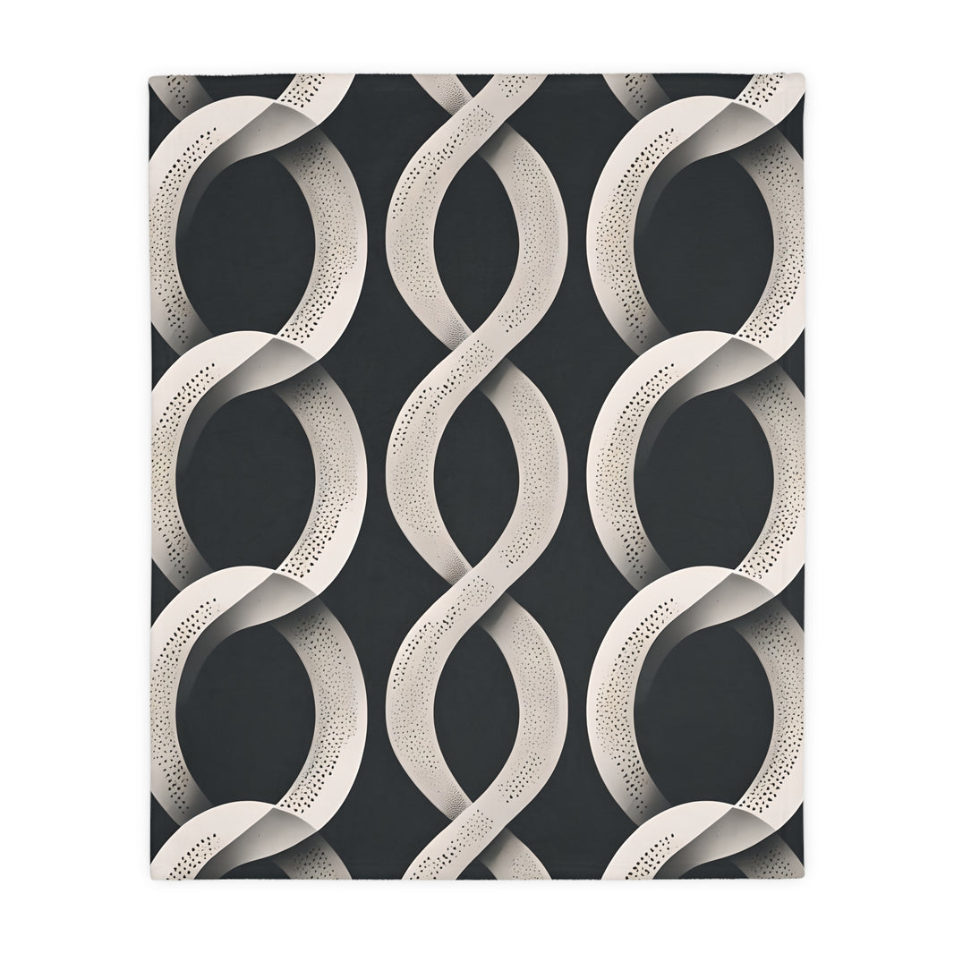 Black and White Wavey Pattern Velveteen Microfiber Blanket (Two-sided print)