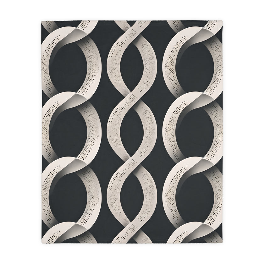 Black and White Wavey Pattern Velveteen Microfiber Blanket (Two-sided print)