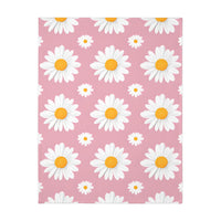 Pink White Daisey Velveteen Microfiber Blanket (Two-sided print)
