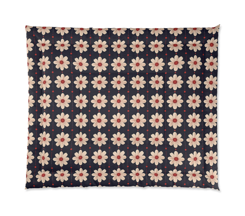 Retro Floral Comforter, Cozy Bedspread, Bohemian Bedding, Spring Decor, Flower Power Duvet, Home Sweet Home Quilt
