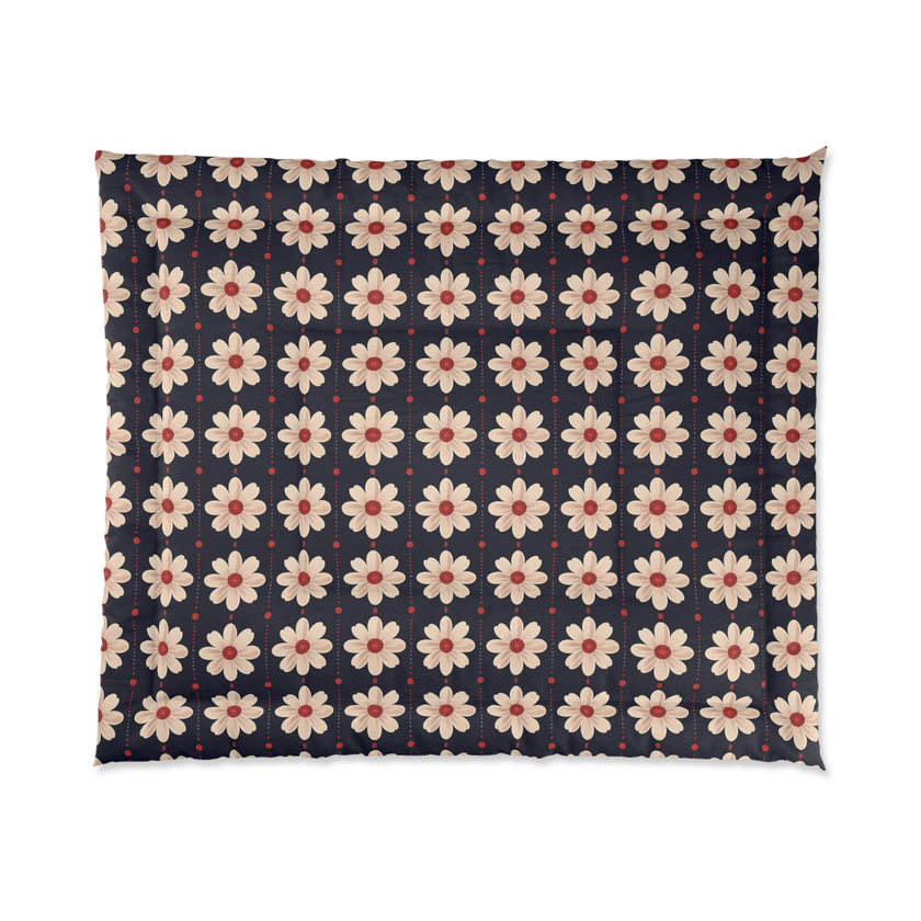 Retro Floral Comforter, Cozy Bedspread, Bohemian Bedding, Spring Decor, Flower Power Duvet, Home Sweet Home Quilt