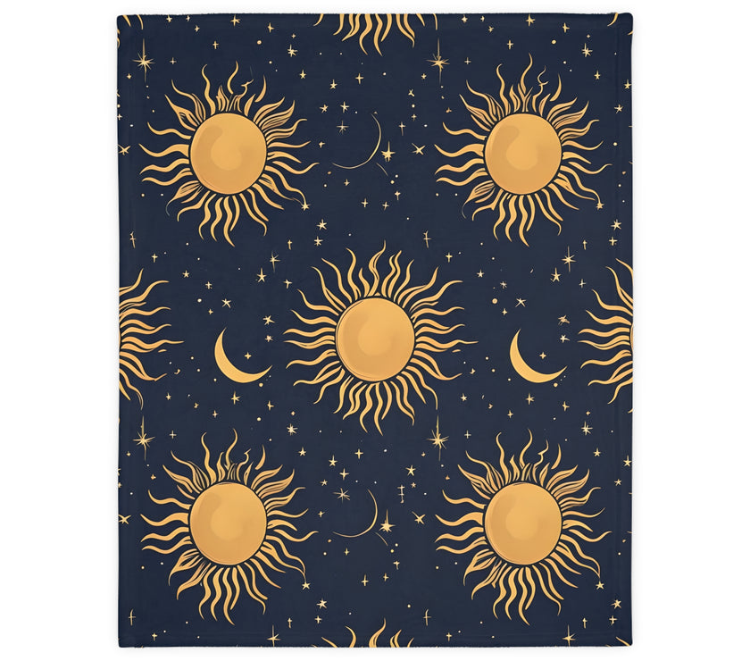 Sun Moon Stars Velveteen Microfiber Blanket (Two-sided print)